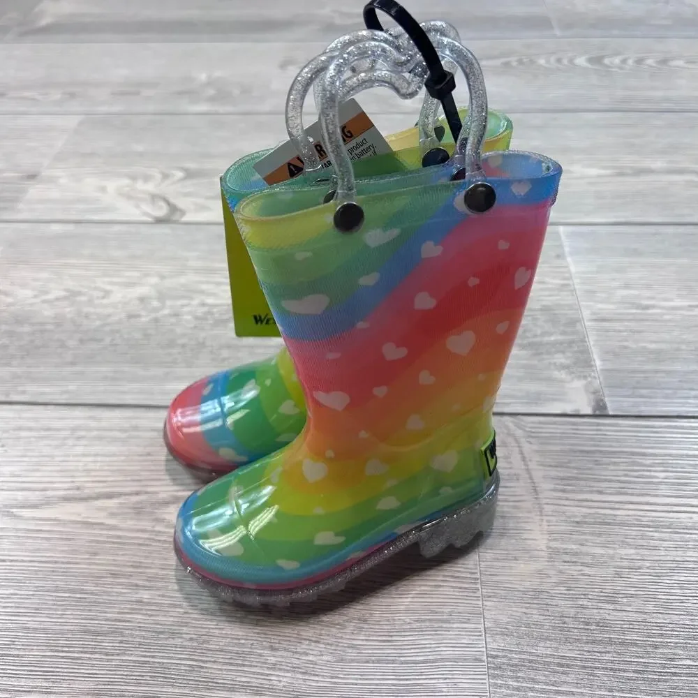 Western Chief Toddler Heart Waves Rain Boots Pink Multi 5 NWT